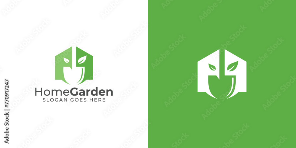 Creative Home Garden Logo. Home, House and Shovel Spade with Minimalist Modern Style. Gardening Logo Icon Symbol Vector Design Inspiration. Creative Home Garden Logo. Home, House and Shovel Spade with Minimalist Modern Style. Gardening Logo Icon Symbol Vector Design Inspiration.