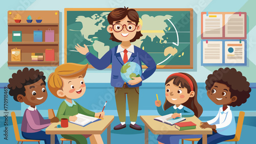 pupils and teacher in classroom school pedagogue