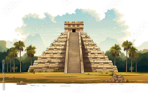 Ancient Chichen Itza Landmark Isolated On Transparent Background PNG.