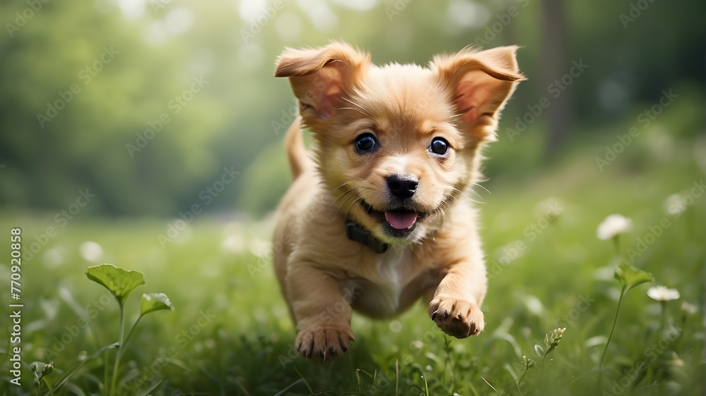 A tiny puppy with floppy ears is rushing across a verdant landscape with joy. A tiny puppy with floppy ears is rushing across a verdant landscape with joy.