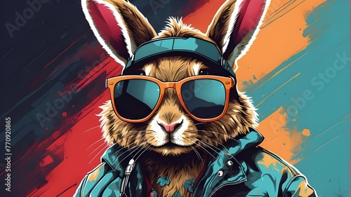 Cool artwork of an urban-style bunny wearing sunglasses.