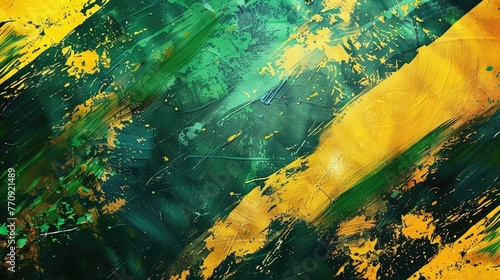 horizontal banner, Jamaica Independence Day celebration, flag of Jamaica, stone wall texture, paint strokes, copy space, free space for text photo