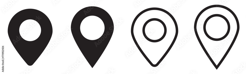 Location pin icon. Map pin place marker. Location icon. Map marker pointer icon set. GPS location symbol collection. Flat style - stock vector. LOCATION ICON  - obrazy, fototapety, plakaty 