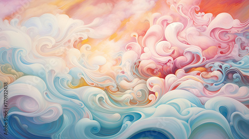 An artistic representation of a pastel-colored dreamscape, with abstract waves and swirls conveying a sense of whimsy and imagination background Ai Generative