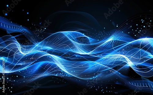 Digital technology background with blue light waves and creating an atmosphere of innovation in the field of artificial intelligence and data science