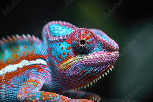 A colorful chameleon with its vibrant colors and intricate patterns. Created with Ai