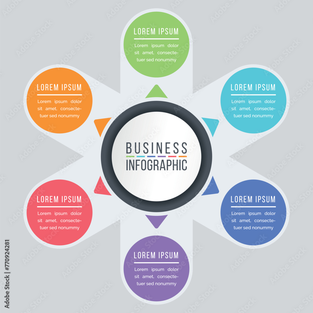 Infographic circle design 6 steps, objects, options or elements business information colorful Infographic circle design 6 steps, objects, options or elements business information colorful
