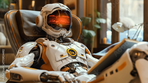 Robot psychologist sitting in the chair at the office
