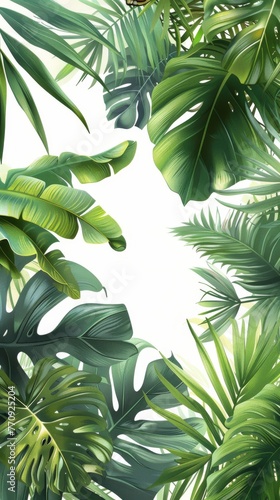 Group of Fresh Green Leaves on White Background