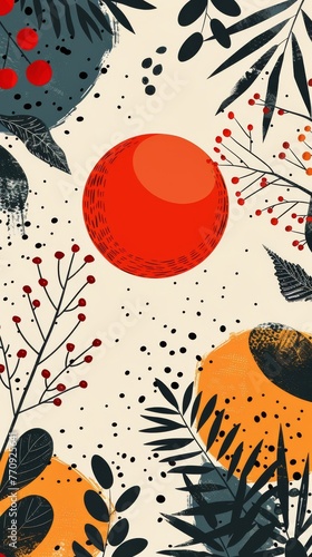 Colorful Flower Pattern on Yellow Background