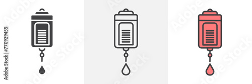 Blood Bag and Healthcare Transfusion Icons. Medical Donation and Hospital Care Symbols.