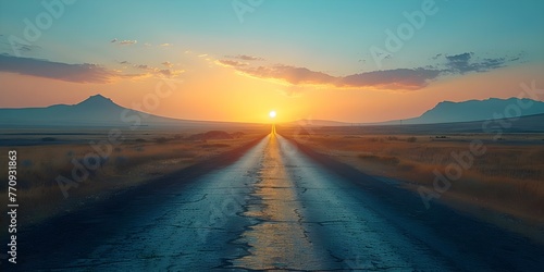 Endless highway stretching towards horizon symbolizes limitless possibilities and pursuit of dreams. Concept Symbolism, Dreams, Highways, Possibilities photo