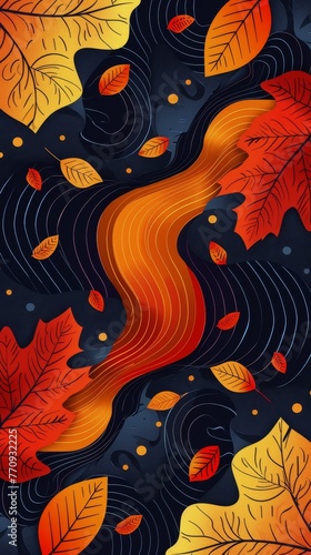 Black Background With Orange Leaves