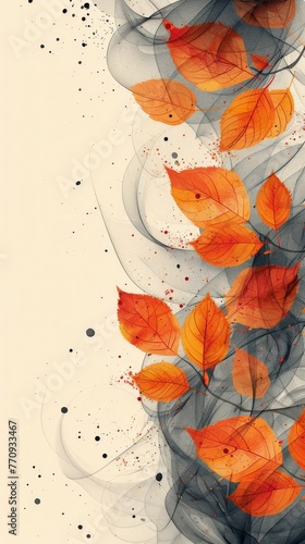 Bright Orange and Blue Leaves on White Background