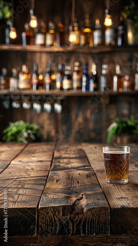 Wooden Table With Glass of Liquid