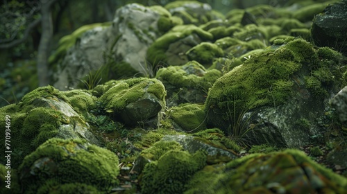 close up of lush green moss growth on forest floor