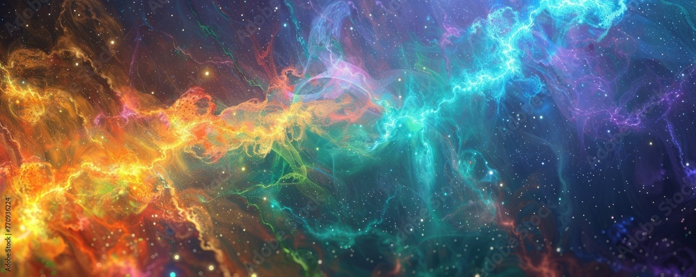 Explosive waves of cosmic energy. Abstract colored background.