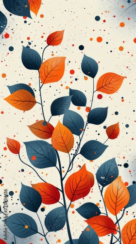 Bright Orange and Blue Leaves on White Background
