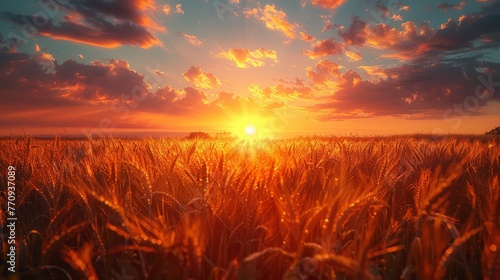 Sun Setting Over Wheat Field © Ilugram