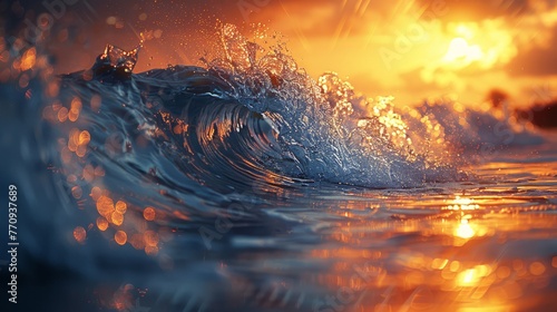 Majestic Wave in Ocean at Sunset
