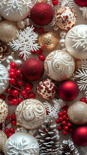 Red and White Christmas Ornaments Arrangement