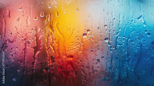 Glass gradient texture with drops, blurred bokeh effect 