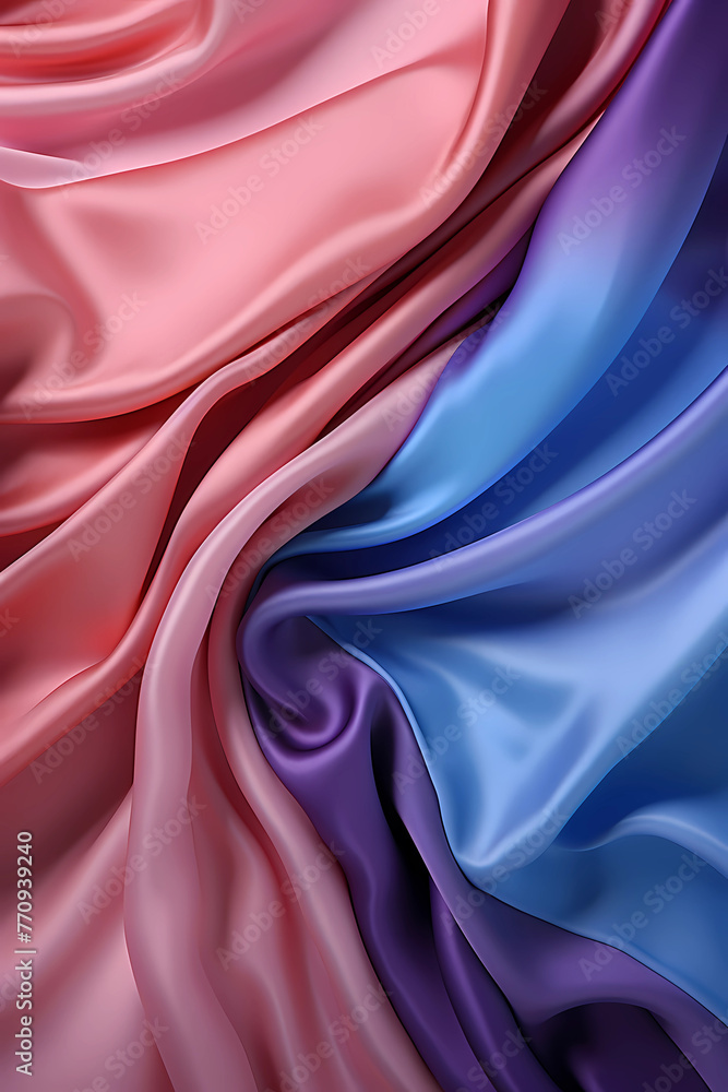 Obraz premium Pink purple blue silk satin fabric folds close up -AI Generative