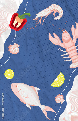Sea background, menu, sea food, sea poster. (ID: 770939860)