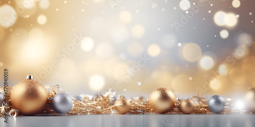 Blank white frame on bokeh Christmas background Space fore text 