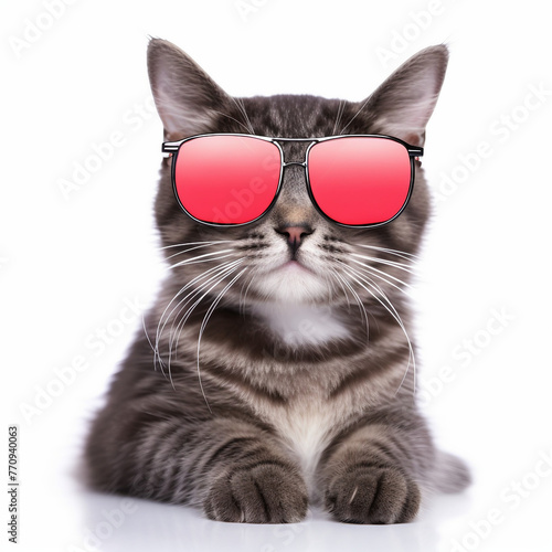 Cute funny kitten wearing sunglasses