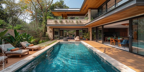 Luxurious modern mansion with stunning pool, combining elegance and outdoor living.