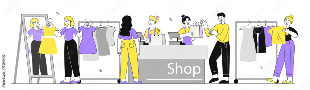 People in clothing store vector