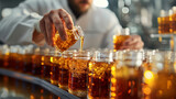 A maple syrup connoisseur conducting a tasting session, swirling a sample of syrup in a glass to appreciate its aroma and flavor profile, with notes of caramel, vanilla, and hints