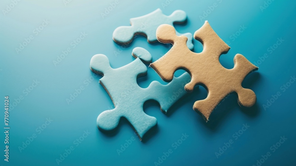 Fototapeta premium Puzzle jigsaw for business strategy solution isolated on blue background. AI generated image