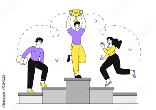 People at winners podium vector linear