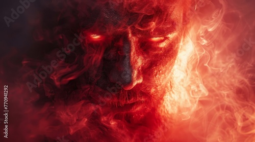 Sinister Demon Enveloped in Red Smoke