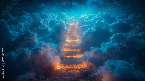 Stairway in Clouds Leading to Bright Light