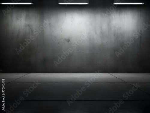3d render of empty room with concrete wall and spotlights. © Wazir Design