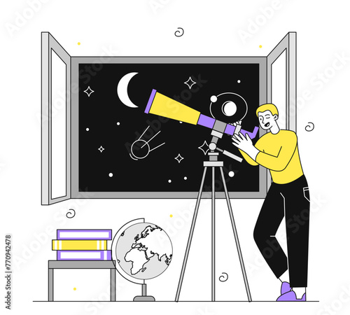 Astronomer with telescope vector linear