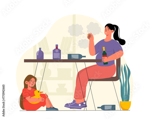 Bad mother with girl vector concept