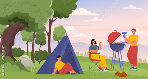 Barbecue mountains vector concept