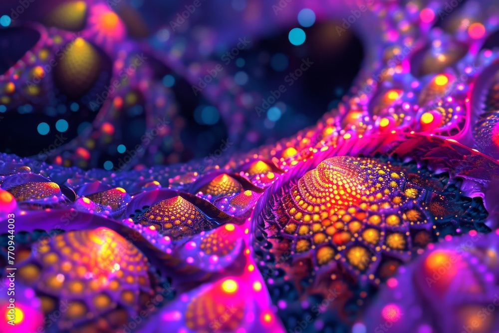 A close-up image of a vibrant purple and yellow flower, showcasing its intricate details and colors, A hypnotic pattern of glowing fractals in vibrant colors, AI Generated A close-up image of a vibrant purple and yellow flower, showcasing its intricate details and colors, A hypnotic pattern of glowing fractals in vibrant colors, AI Generated