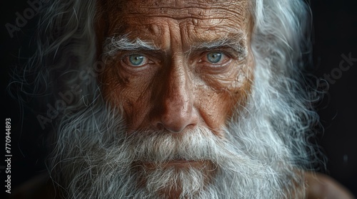 Old Man With Long White Beard and Blue Eyes