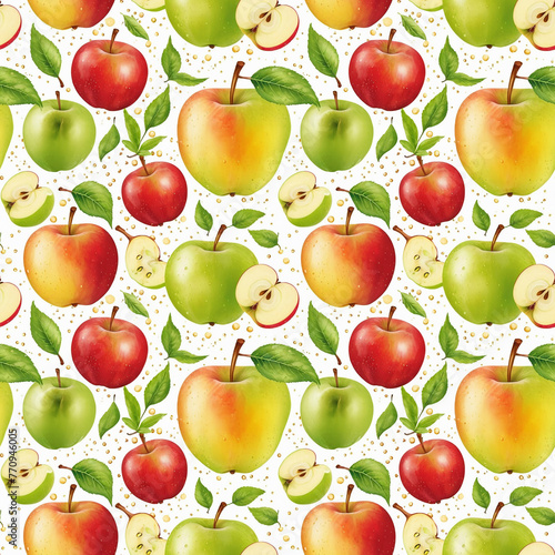 Abstract seamless fruit pattern with colorful ripe apples