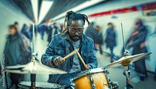 Subway Serenade: Man with Dreadlocks Playing Drums in Underground Passageway © Only 4K Ultra HD