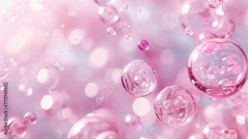 Beautiful transparent cosmetic pink gas bubbles water. AI generated image