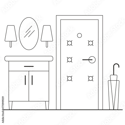 Vector illustration for living room entrance interior - Furniture signs