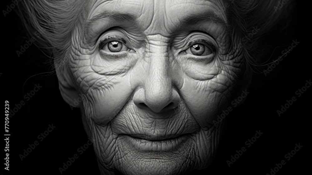 Satisfied Senior with Wrinkled Face in Close-up Portrait Satisfied Senior with Wrinkled Face in Close-up Portrait