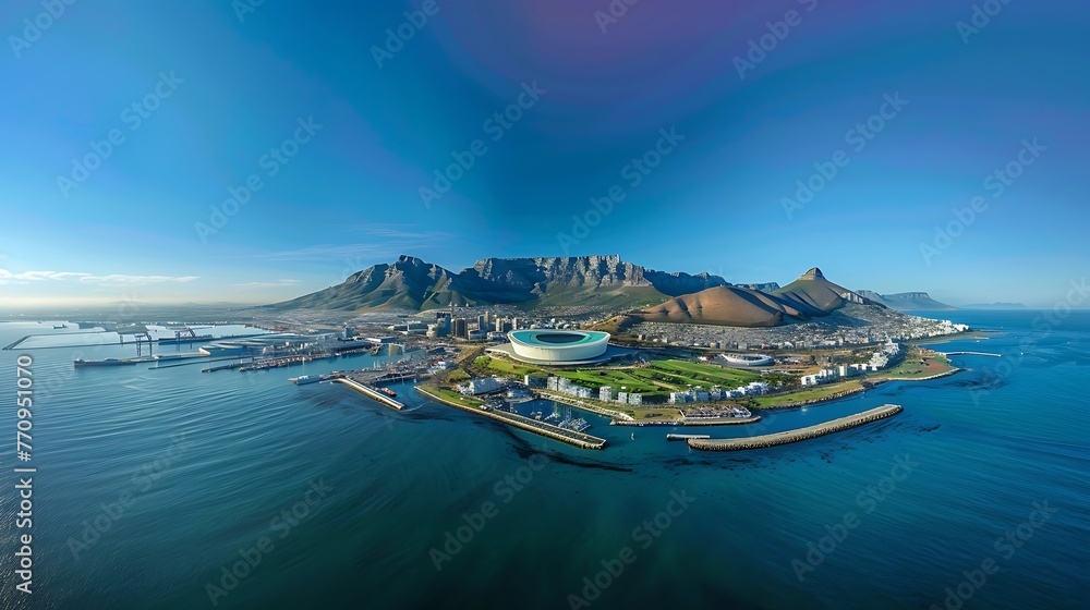 Obraz premium Aerial photo of Cape Town, South Africa with the stadium views. Generative AI