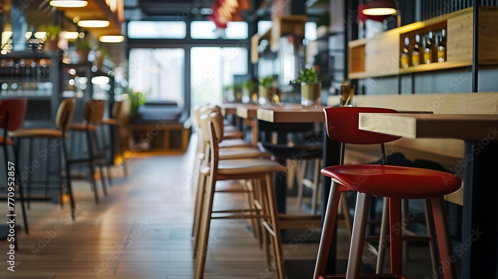 Empty modern cafe interior with chairs and table